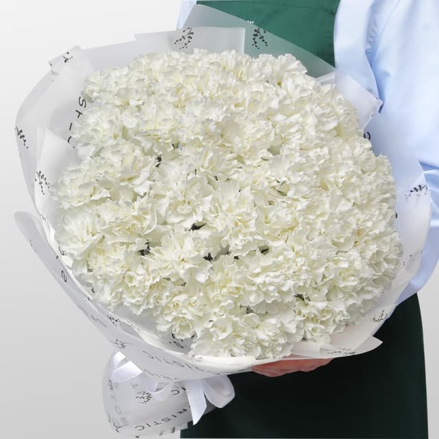 Букет из Белых Гвоздик 51 шт «Фарфоровая Мечта» Букет из Белых Гвоздик 51 шт «Фарфоровая Мечта»