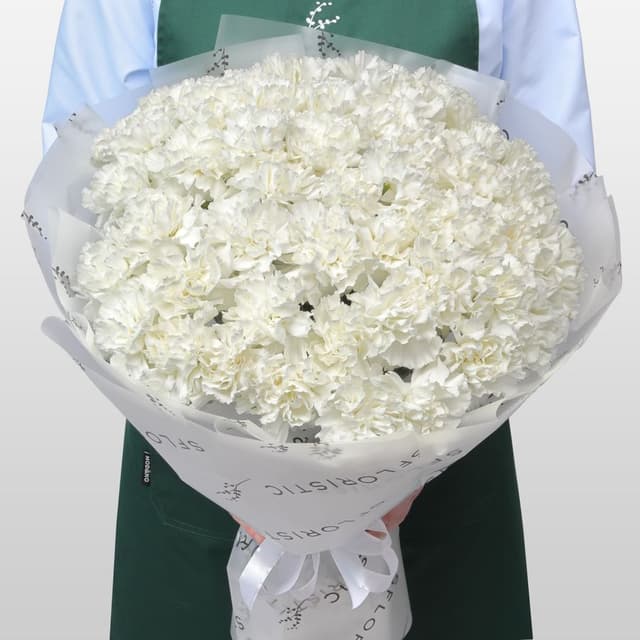 Букет из Белых Гвоздик 51 шт «Фарфоровая Мечта» Букет из Белых Гвоздик 51 шт «Фарфоровая Мечта»