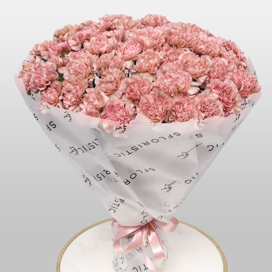 Букет из Пудрово-Розовых Гвоздик 51 шт «Мягкие Объятия»
