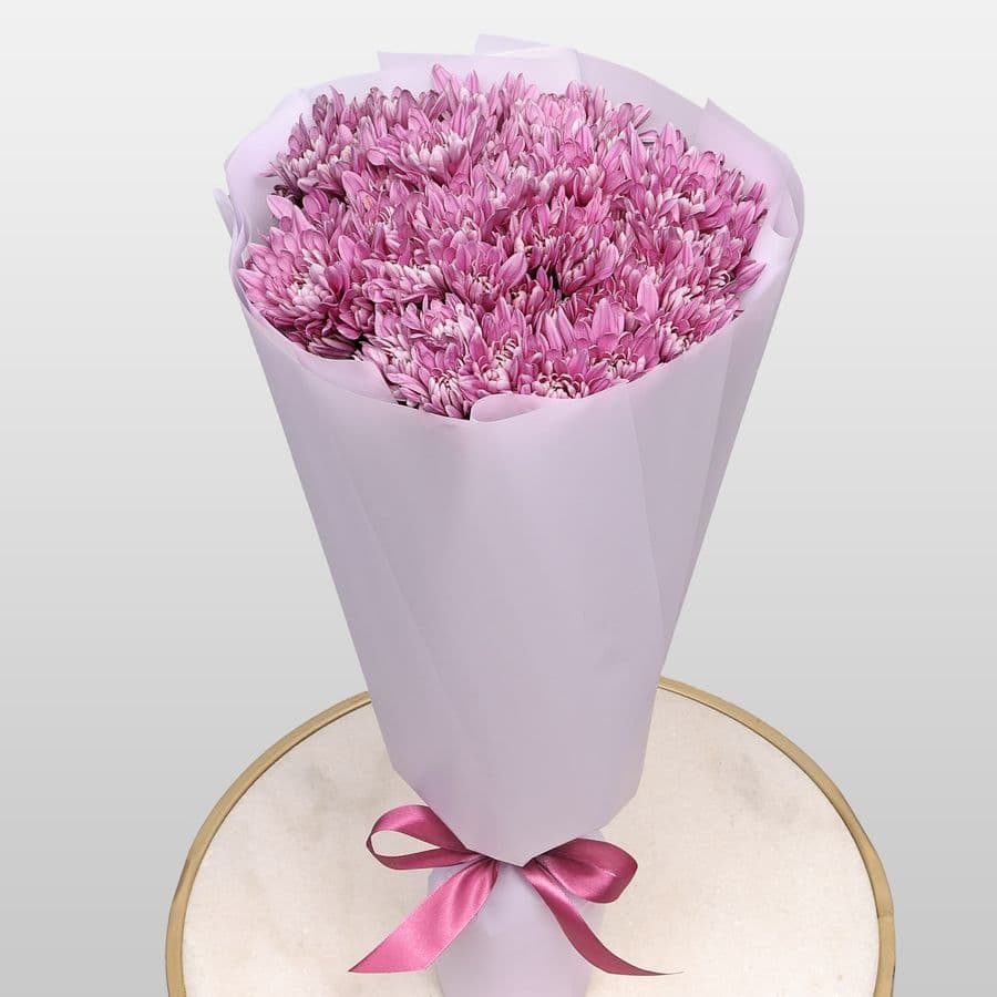 Букет из Сиреневых Кустовых Хризантем 15 шт «Аристократка»