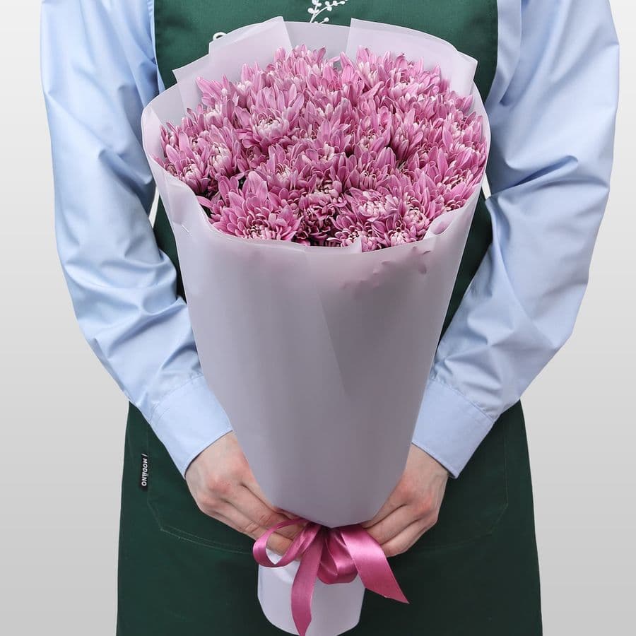 Букет из Сиреневых Кустовых Хризантем 15 шт «Аристократка»