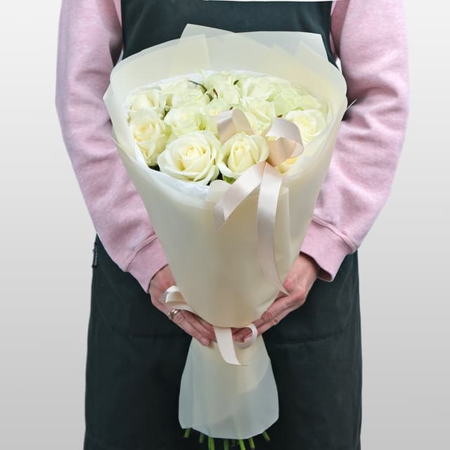 Букет из белых Роз 60 см «Жемчужная радость» Букет из белых Роз 60 см «Жемчужная радость»