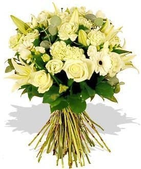 Букет из Фрезии, Роз, Гербер и Гвоздик «Блестящий белый» Букет из Фрезии, Роз, Гербер и Гвоздик «Блестящий белый»