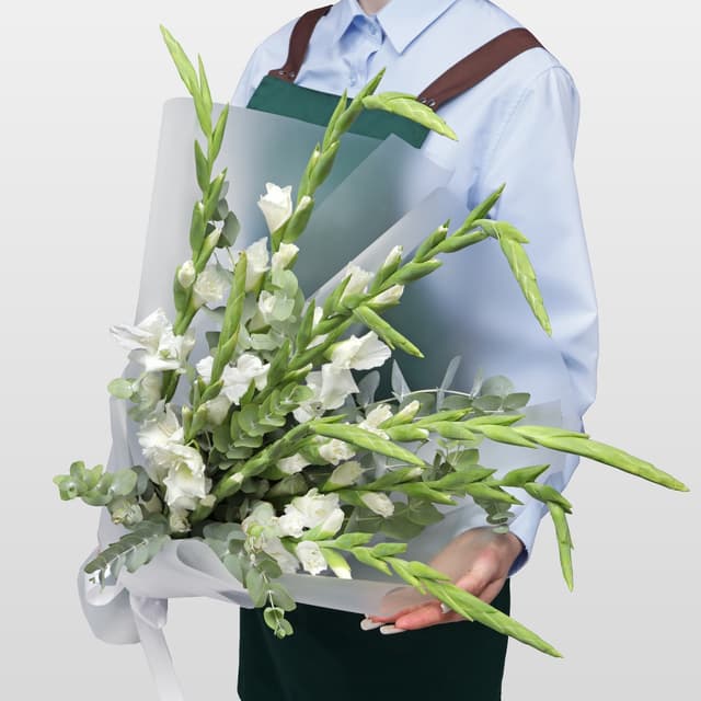 Букет из Гладиолусов и Эвкалипта «Сияние дня» Букет из Гладиолусов и Эвкалипта «Сияние дня»