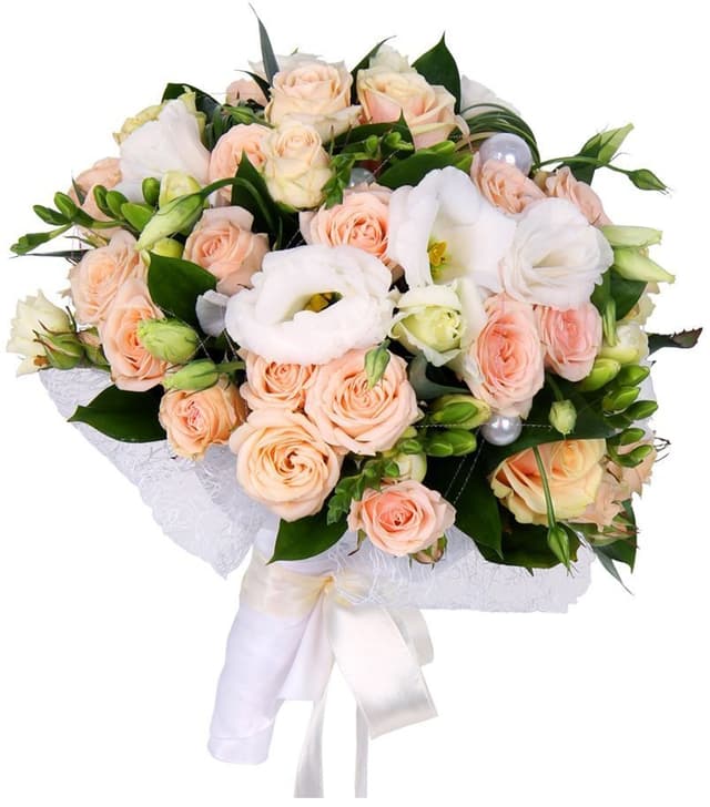 Букет из кустовых Роз, Фрезий и Лизиантуса «Алана» Букет из кустовых Роз, Фрезий и Лизиантуса «Алана»