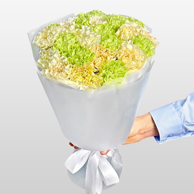 Букет из желтых и зеленых Гвоздик 25 шт «Фисташковый Сорбет» Букет из желтых и зеленых Гвоздик 25 шт «Фисташковый Сорбет»