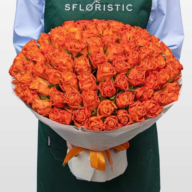 Букет оранжевых Роз Кения 40 см 101 шт «Феникс» Букет оранжевых Роз Кения 40 см 101 шт «Феникс»