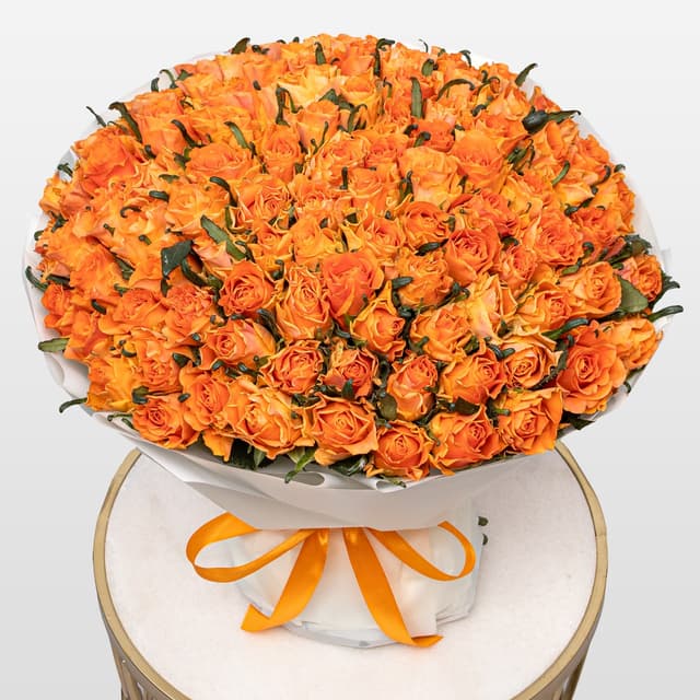 Букет оранжевых Роз Кения 40 см 101 шт «Солнце Калифорнии» Букет оранжевых Роз Кения 40 см 101 шт «Солнце Калифорнии»