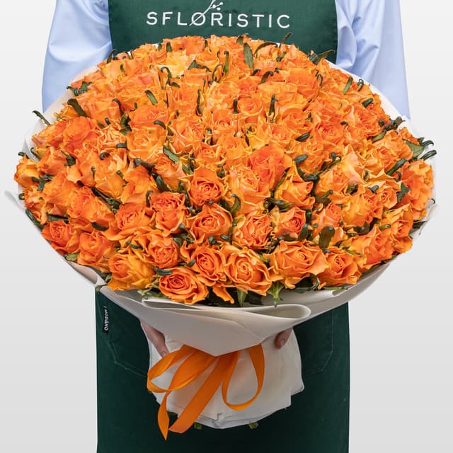 Букет оранжевых Роз Кения 40 см 101 шт «Солнце Калифорнии» Букет оранжевых Роз Кения 40 см 101 шт «Солнце Калифорнии»