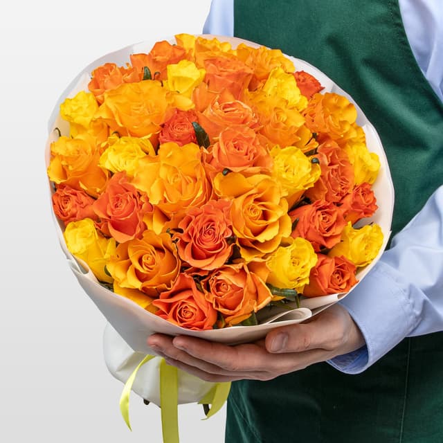 Букет Роз Кения 40 см желто-оранжевый микс 31 шт «Витамин Счастья» Букет Роз Кения 40 см желто-оранжевый микс 31 шт «Витамин Счастья»