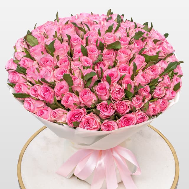 Букет розовых Роз Кения 40 см 101 шт «Волна Любви» Букет розовых Роз Кения 40 см 101 шт «Волна Любви»