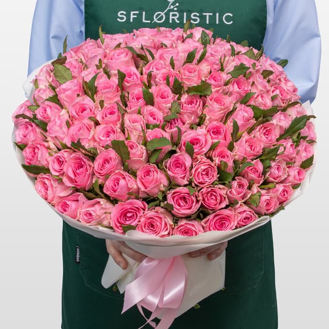 Букет розовых Роз Кения 40 см 101 шт «Волна Любви» Букет розовых Роз Кения 40 см 101 шт «Волна Любви»