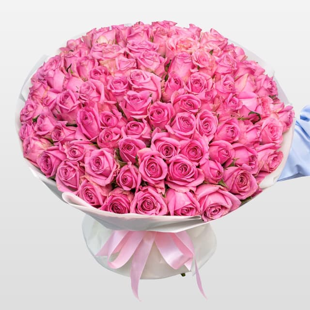 Букет розовых Роз Кения 40 см 101 шт «Всплеск Страсти» Букет розовых Роз Кения 40 см 101 шт «Всплеск Страсти»