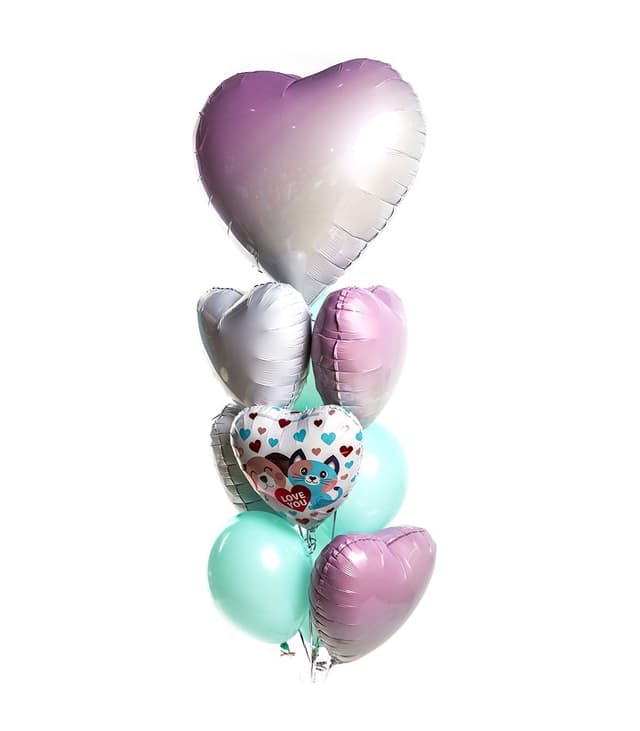 Фонтан шаров Влюбленные котенок и щенок Фонтан шаров Влюбленные котенок и щенок