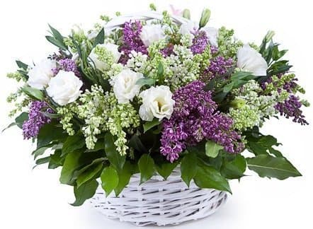 Композиция из Сирени и Лизиантуса в корзине «Душка» Композиция из Сирени и Лизиантуса в корзине «Душка»