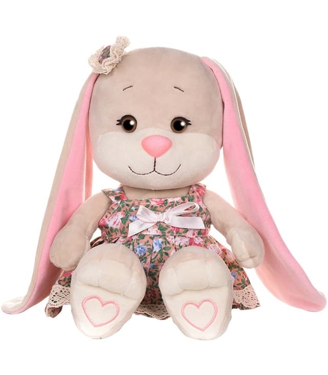 Мягкая Игрушка Зайка в Летнем Платье с Цветным Принтом Мягкая Игрушка Зайка в Летнем Платье с Цветным Принтом