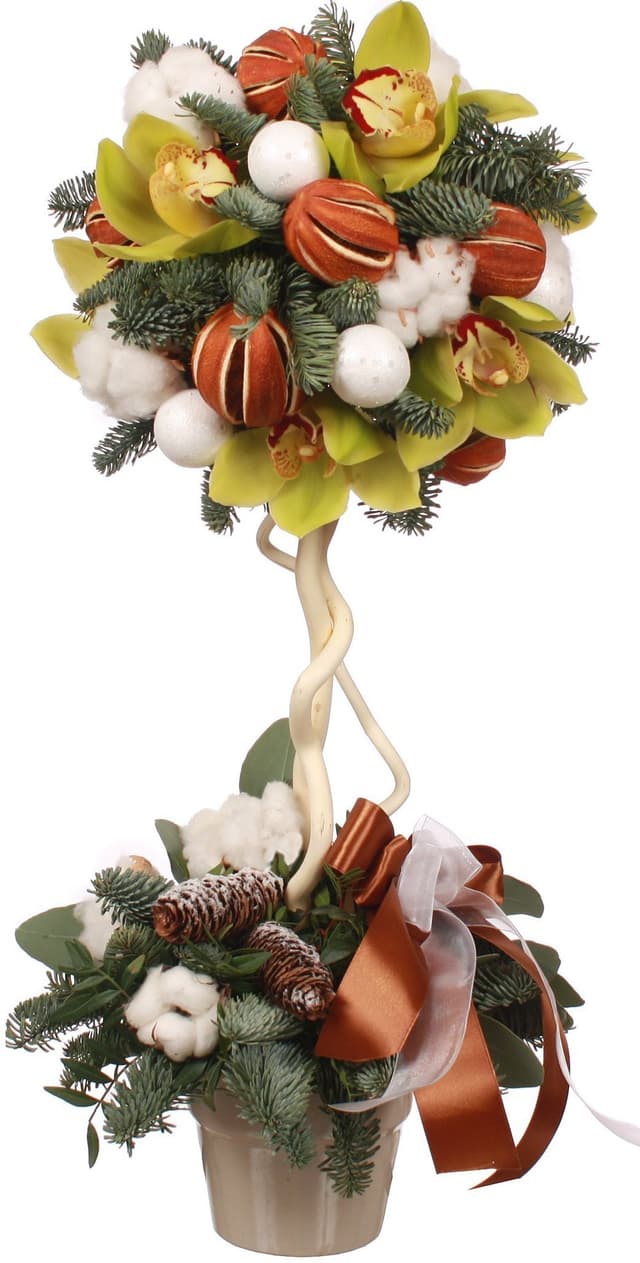 Новогодний топиарий из Ели, Орхидеи и Хлопка «Волшебная сказка» Новогодний топиарий из Ели, Орхидеи и Хлопка «Волшебная сказка»