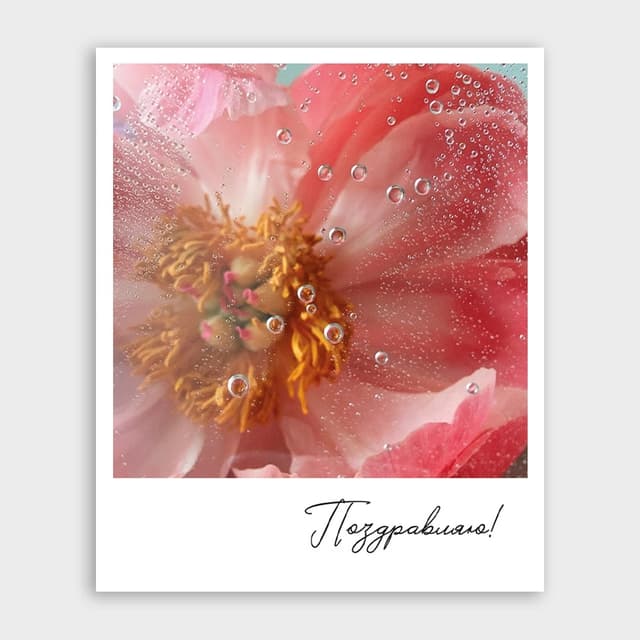 Открытка-фотокарточка с пионом «Поздравляю!» Открытка-фотокарточка с пионом «Поздравляю!»