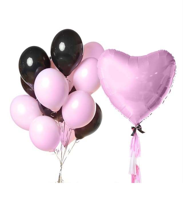 Связка шаров с большим розовым сердцем Связка шаров с большим розовым сердцем